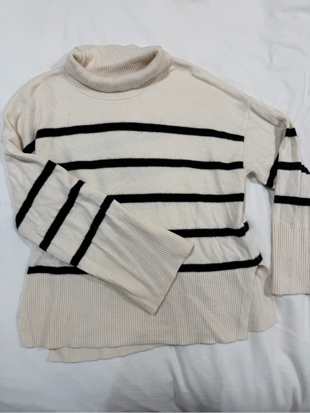 Banana Republic Cream & Black Striped Turtleneck Sweater